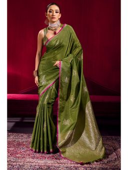 Mysilklove - Women Green Satin Soft Silk Saree
