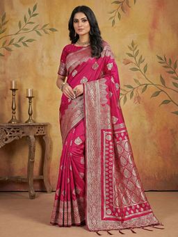 Anaita - Magenta Silk Blend Woven Saree with Unstitched Blouse