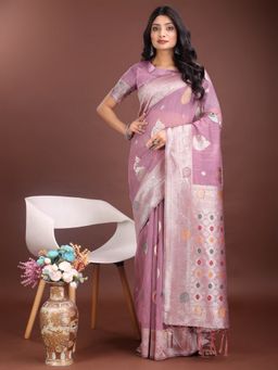 Anaita - Women Purple Linen Blend Woven Saree with Unstitched Blouse