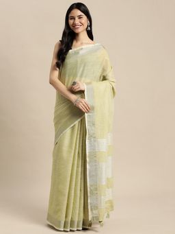 Anaita - Green Women Linen Blend Woven Saree with Unstitched Blouse