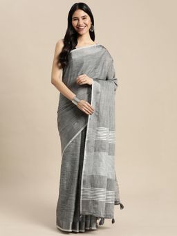 Anaita - Women'S Grey Linen Blend Woven Saree with Unstitched Blouse