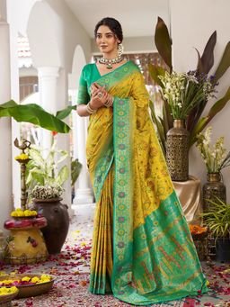 Anaita - Women Olive Silk Woven Saree with Unstitched Blouse