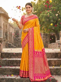 Anaita - Yellow Silk Tassels Saree with Unstitched Blouse