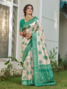 Anaita - Green Women Silk Blend Woven Saree with Unstitched Blouse