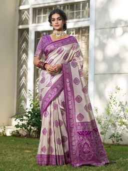 Anaita - Purple Women Silk Blend Woven Saree with Unstitched Blouse