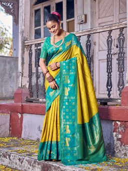 Anaita - Women Yellow Silk Woven Saree with Unstitched Blouse