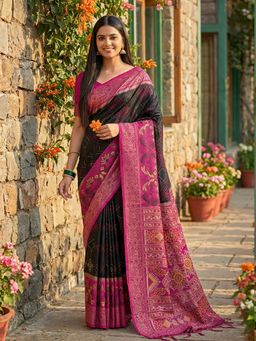 Anaita - Women Black Silk Woven Saree with Unstitched Blouse
