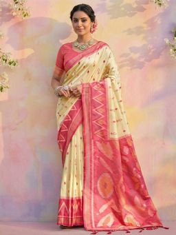 Anaita - Women Cream Soft Silk Woven Saree with Unstitched Blouse
