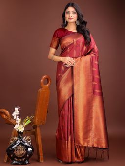 Anaita - Maroon Banarasi Woven Saree with Unstitched Blouse