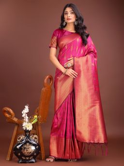 Anaita - Pink Banarasi Woven Saree with Unstitched Blouse