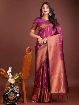 Anaita - Purple Banarasi Woven Saree with Unstitched Blouse