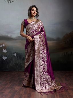 Anaita - Women Purple Silk Woven Saree with Unstitched Blouse