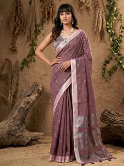 Anaita - Purple Linen Blend Woven Saree with Unstitched Blouse