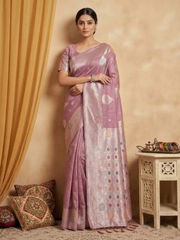 Anaita - Women Lavender Linen Blend Woven Saree with Unstitched Blouse