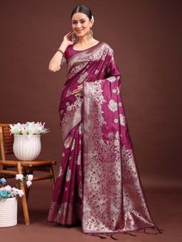 Anaita - Purple Women Banarasi Woven Saree with Unstitched Blouse