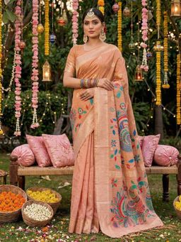 Anaita - Pink Linen Blend Woven Saree with Unstitched Blouse