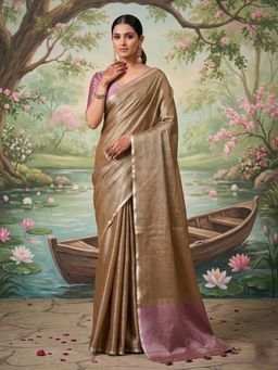 Anaita - Brown Tissue Woven Saree with Unstitched Blouse