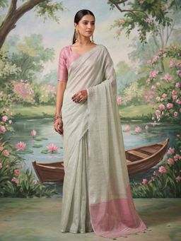 Anaita - Grey Tissue Woven Saree with Unstitched Blouse