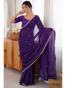 Mysilklove - Women Boston Purple Georgette Partywear Saree
