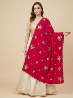 MUFFLY - Chinon Pink Floral Embellished Dupatta