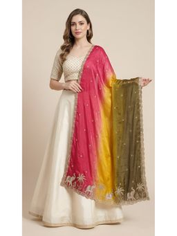MUFFLY - Tri-Shade with Heritage Elephant Zari Embroidery Multi-Color Dupatta