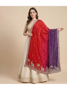 MUFFLY - Tri-Shade with Heritage Elephant Zari Embroidery Multi-Color Dupatta