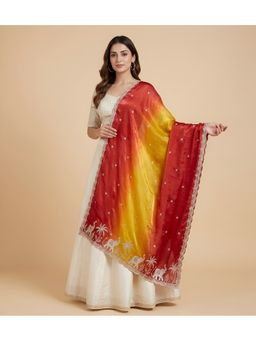 MUFFLY - Tri-Shade with Heritage Elephant Zari Embroidery Multi-Color Dupatta