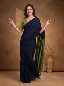 Jaipur Kurti - Women'S Green Pure Cotton Solid Saree With Unstitched Blouse