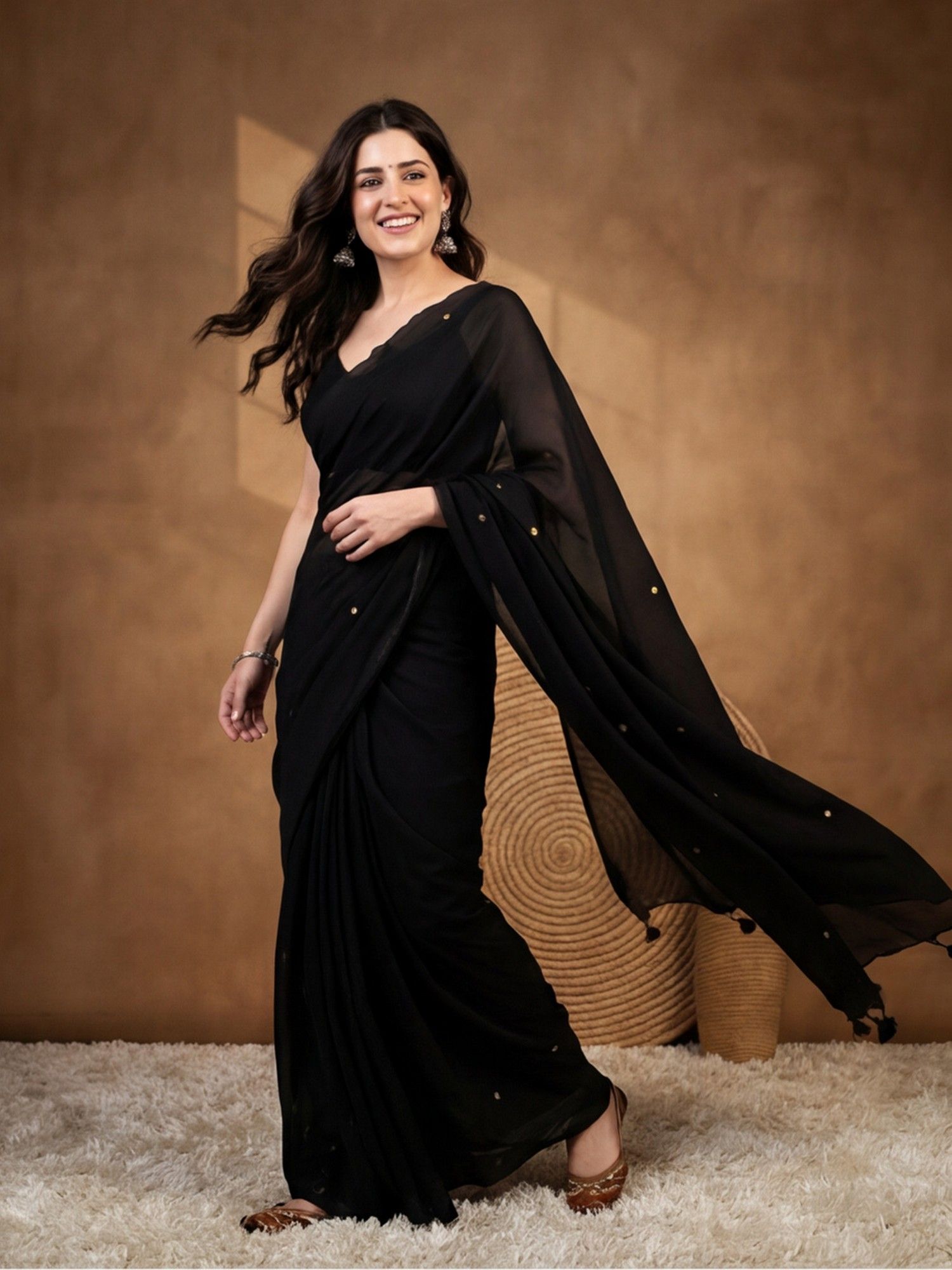 jaipur kurti Black Pure Cotton Solid Saree With Unstitched Blouse-picture-16
