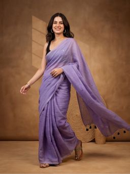 Jaipur Kurti - Lavender Pure Cotton Solid Saree With Unstitched Blouse