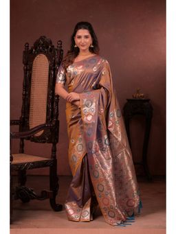 Suha - Women Soft Silk Pathani Brown Saree with Unstitched Blouse