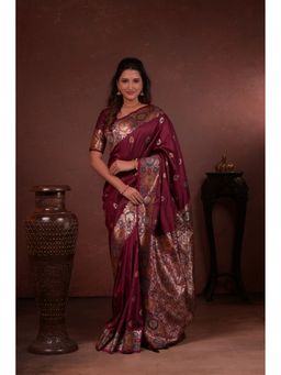 Suha - Women Soft Silk Pathani Maroon Saree with Unstitched Blouse