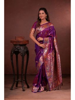 Suha - Women Soft Silk Pathani Purple Saree with Unstitched Blouse