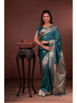 Suha - Women Soft Silk Pathani Green Saree with Unstitched Blouse