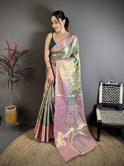 Suha - Green Kanjivaram Saree with Unstitched Blouse
