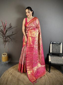 Suha - Pink Kanjivaram Saree with Unstitched Blouse