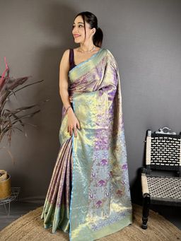Suha - Purple Kanjivaram Saree with Unstitched Blouse