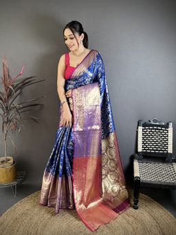Suha - Blue Kanjivaram Saree with Unstitched Blouse