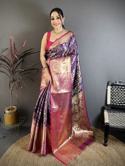 Suha - Purple Kanjivaram Saree with Unstitched Blouse