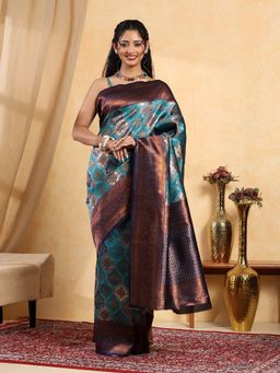 Garden VARELI - Teal Art Silk Woven Saree with Unstitched Blouse