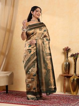 Garden VARELI - Cream Art Silk Woven Saree with Unstitched Blouse
