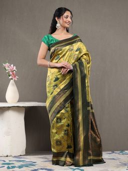 Garden VARELI - Women Green Art Silk Woven Saree with Unstitched Blouse