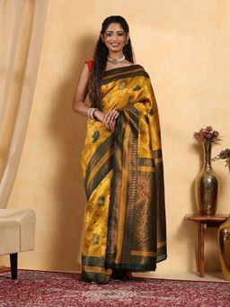Garden VARELI - Yellow Art Silk Woven Saree with Unstitched Blouse