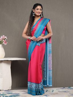 Garden VARELI - Pink Satin Printed Saree with Unstitched Blouse