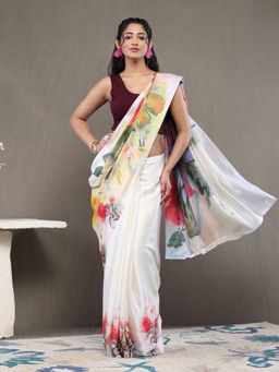Garden VARELI - Women Multi-Color Satin Floral Saree with Unstitched Blouse