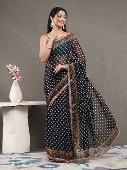 Garden VARELI - Black Chiffon Floral Saree with Unstitched Blouse