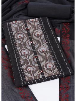 Kami Kubi - Textured Striped Cotton Dobby Grey Unstitched Kurta and Pant with Dupatta