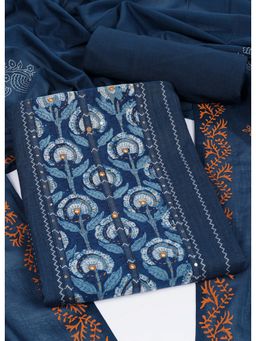 Kami Kubi - Textured Striped Cotton Dobby Blue Unstitched Kurta and Pant with Dupatta
