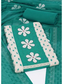 Kami Kubi - Cotton Printed Unstitched Green Kurta and Pant with Dupatta