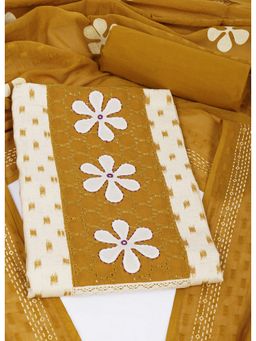 Kami Kubi - Cotton Printed Unstitched Mustard Kurta and Pant with Dupatta